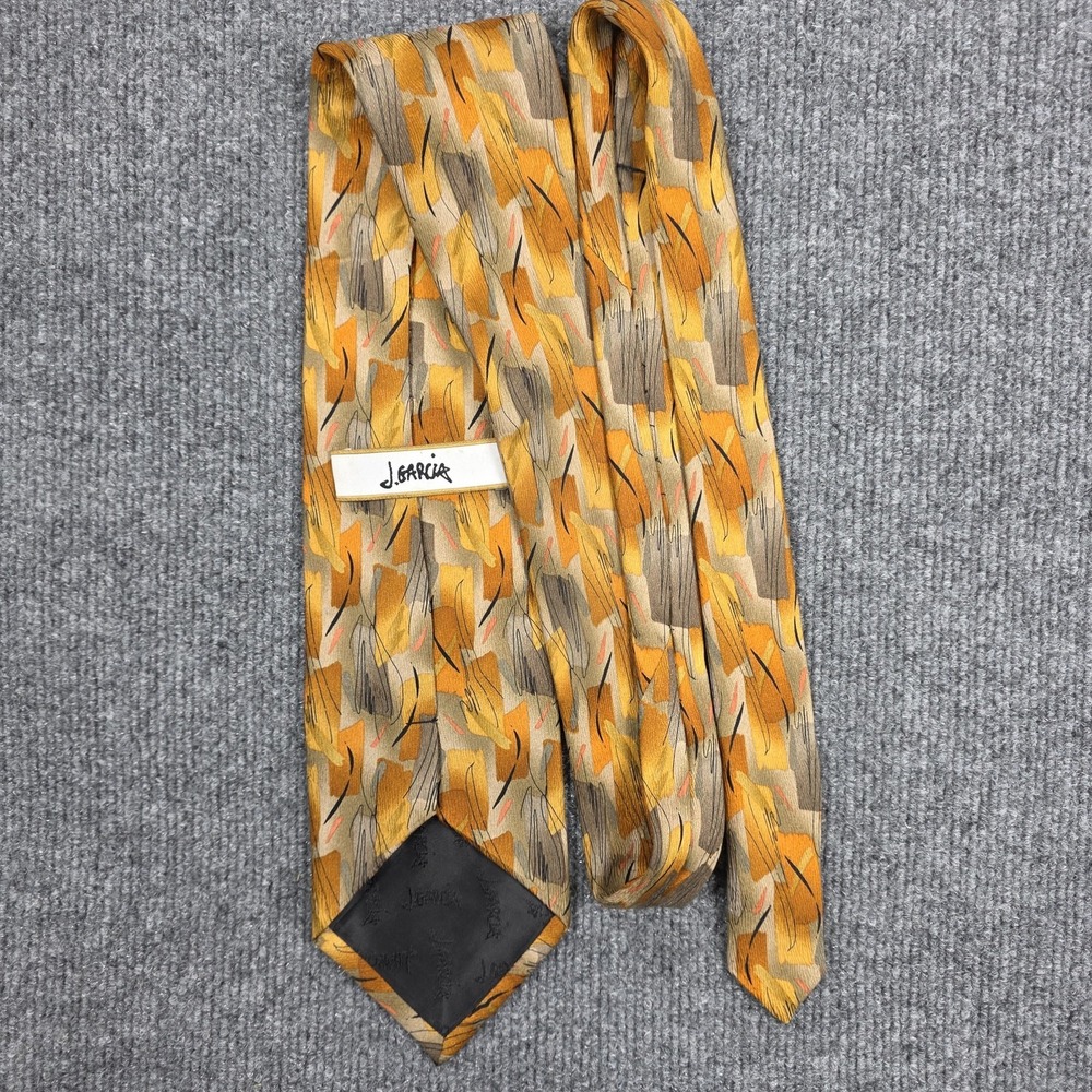 J Garcia Tie Mens One Size Gold Silk Abstract Geometric Print Necktie Jerry - Picture 4 of 8